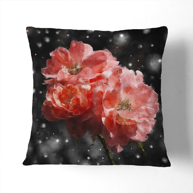 Three Pink Flowers Scatter Cushion with Filling, 40cm H x 40cm W x 15cm D