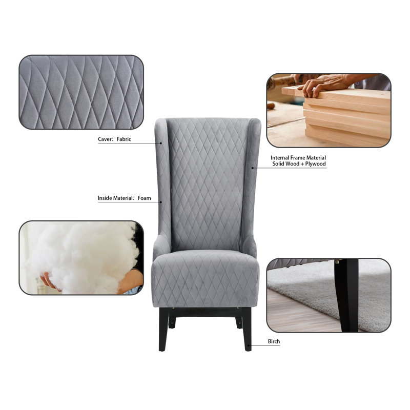Fauteuil à oreilles de 23,03 po de largeur Jillianna, Mélange de polyester gris