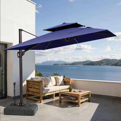 Parasol rectangulaire en porte-à-faux 9 pi x 11 pi, base de contrepoids incluse - déplaçable sans effort par une seule personne