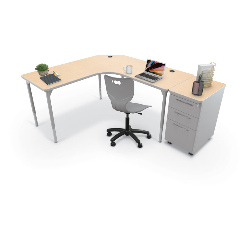 Hierarchy Height Adjustable L-Shape Sit to Standing Teacher Desk, Beige/Grey