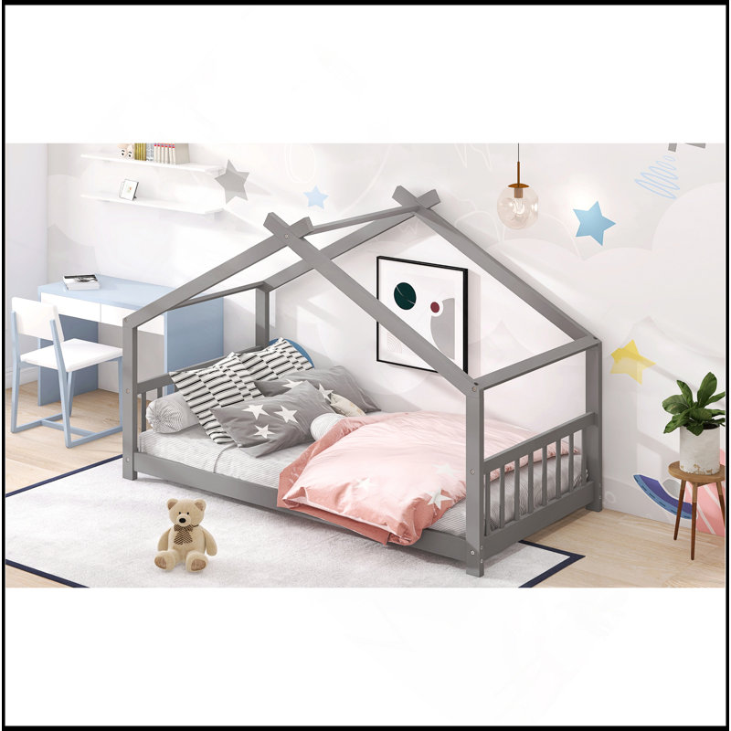 Lit en bois House House, gris, Lit simple