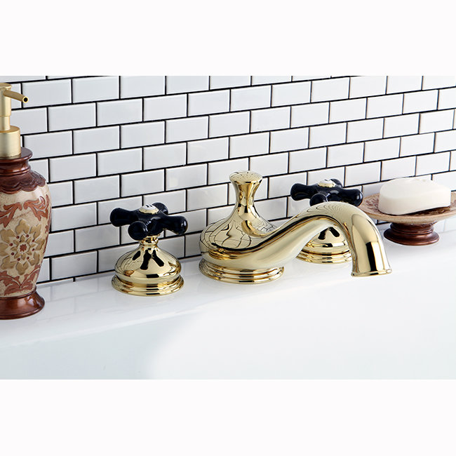 Kingston Brass Duchess Two-Handle 3-Hole Deck Mount Roman Tub Faucet, Polished Brass