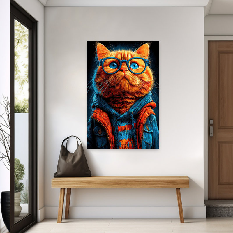 Chat orange élégant, H 60 po x l 40 po