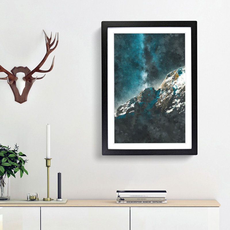 Explosion of Stars Above the Mountains - Picture Frame Painting Print, 63cm H x 45cm W x 2cm D, Black Framed