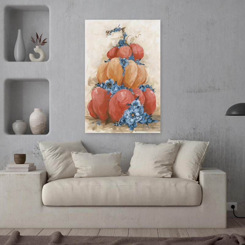 Automne, citrouille d'automne, art floral abstrait contemporain, H 36 po x l 24 po