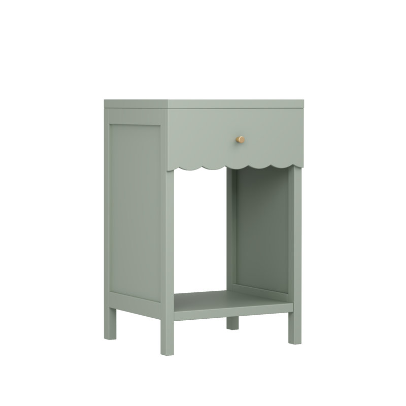 Table de chevet avec tiroir et tablette ouverte, table de chevet moderne à bord festonné, table d'appoint en bois pour chambre, meuble de chevet compact