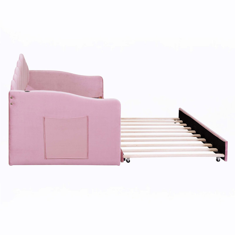 Lit de jour simple rembourré avec couchette, Rose