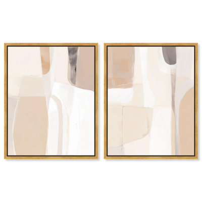 Neutral Luxe Harmony Canvas Print Wall Decor Set of 2 by Art Remedy, Gold Frame, 24 x 30
