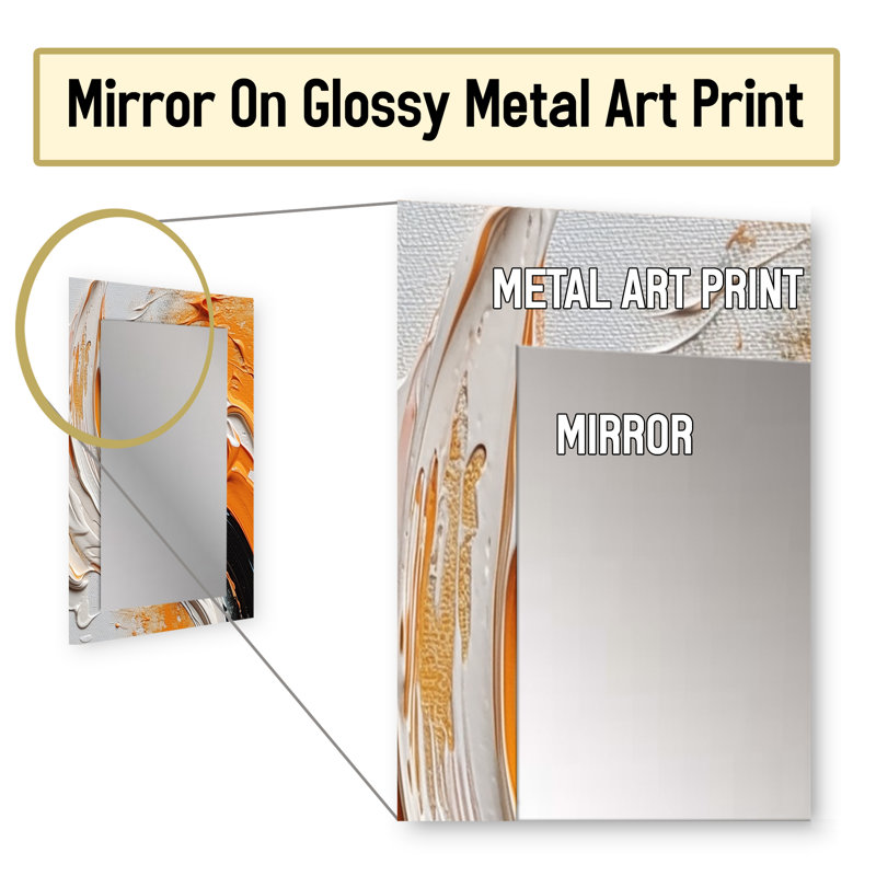 Orange and Black Mystic Spirals IV - Abstract Spirals Unique Wall Mirror, Orange Mirror, Printed Metal Art, 32" x 24"