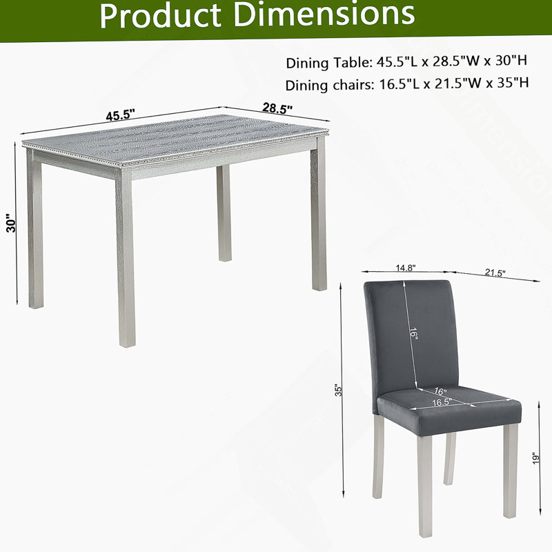 Ensemble de table de salle à manger 5 pièces avec table rectangulaire et chaises rembourrées, avec décoration en cristal pour une expérience culinaire élégante