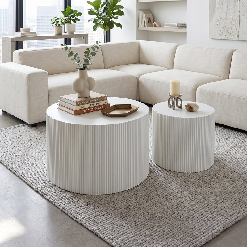 Ensemble de 2 tables basses gigognes blanches, Blanc