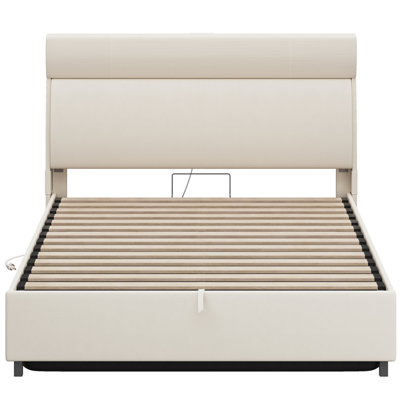 Bed Frame with Headboard, Platform Bed with Thickened Metal Frame, Lift Up Storage Bed with Motion Sensor Light, No Box Spring Needed