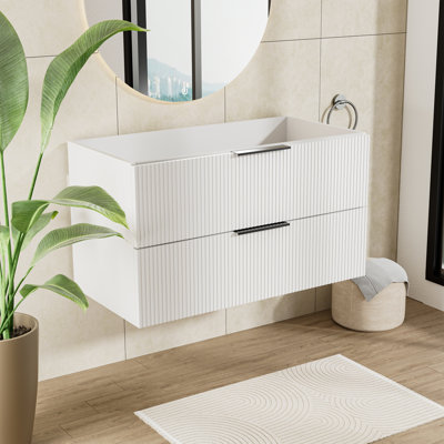 Meuble-lavabo mural moderne Corlenn avec tiroir en U et planche multicouche