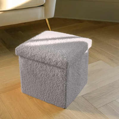 Go-Poufs Knock-Down Small Cube Teddy Boucle Storage Ottoman | 12"x12"x12" |