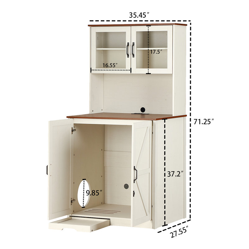 Oversized Cat Litter Enclosure for Self-Cleaning Cat Litter Boxes, Wooden Cat Litter Cabinet  with LED Lighting, an Adjustable Shelf & Doors
