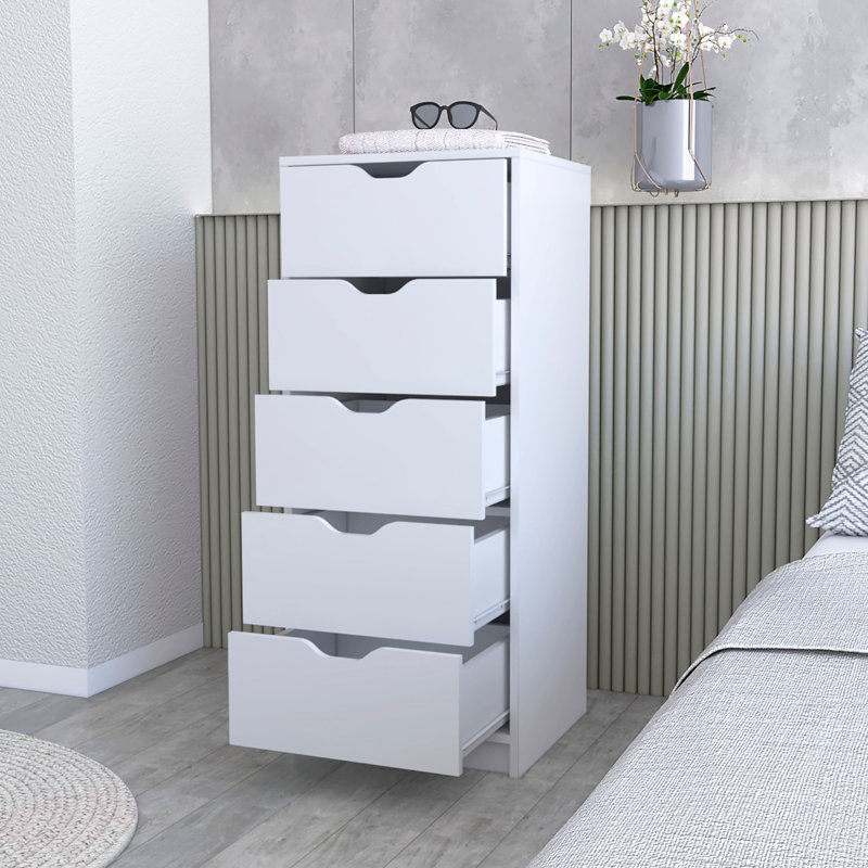 Commode 5 tiroirs étroits, Blanc