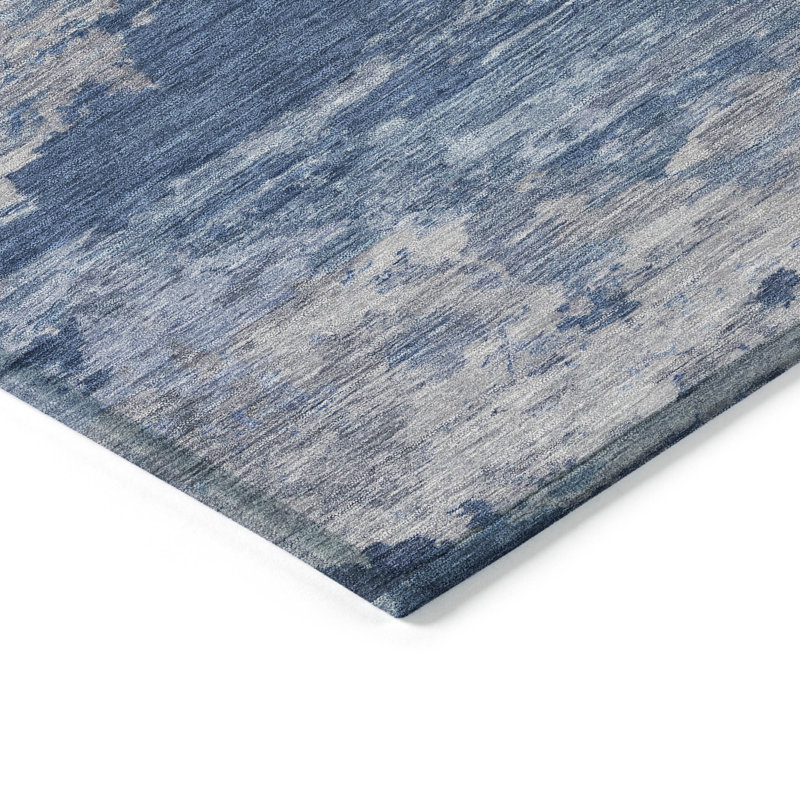 Tapis bleu marine Xhevrie intérieur / extérieur lavable à la machine, Rectangle 1 pi 8 po x 2 pi 6 po