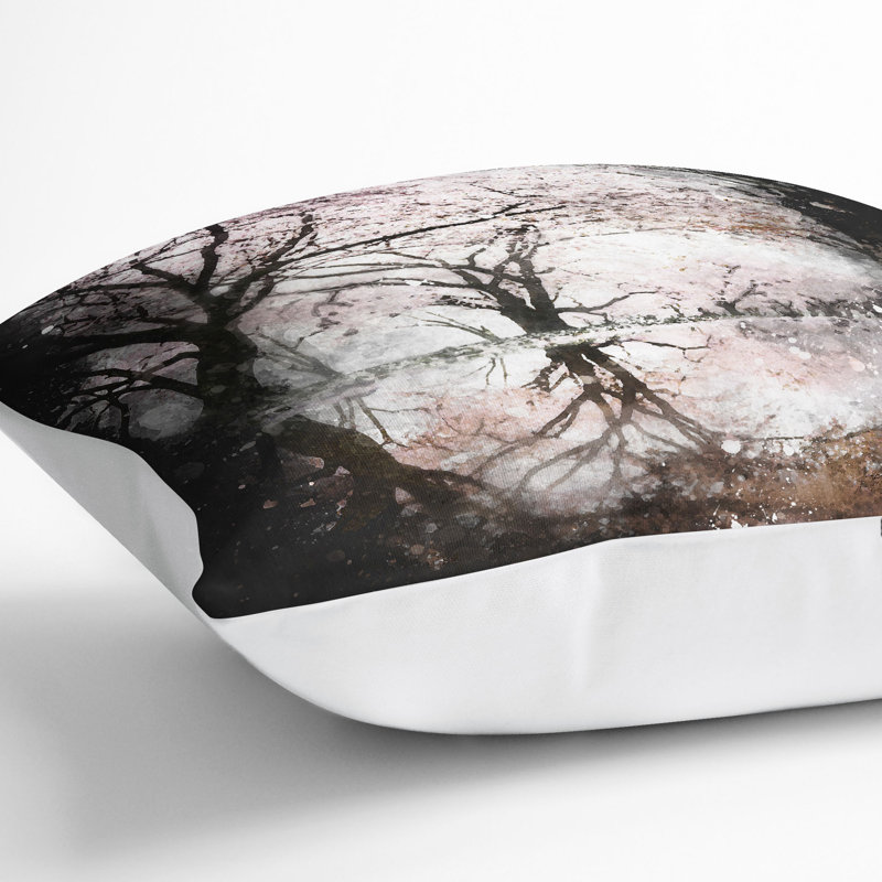 Reflection of the Blossom Trees Paint Splash Cushion with Filling, White, 55cm H x 55cm W x 20cm D