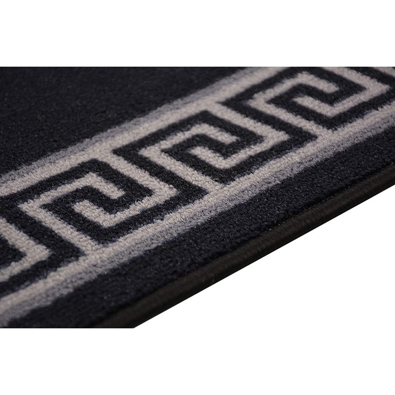Custom Size Runner Rug Greek Key Border Black Low Pile Slip Resistant Runner Rugs by Feet, Runner 2'8" x 6'