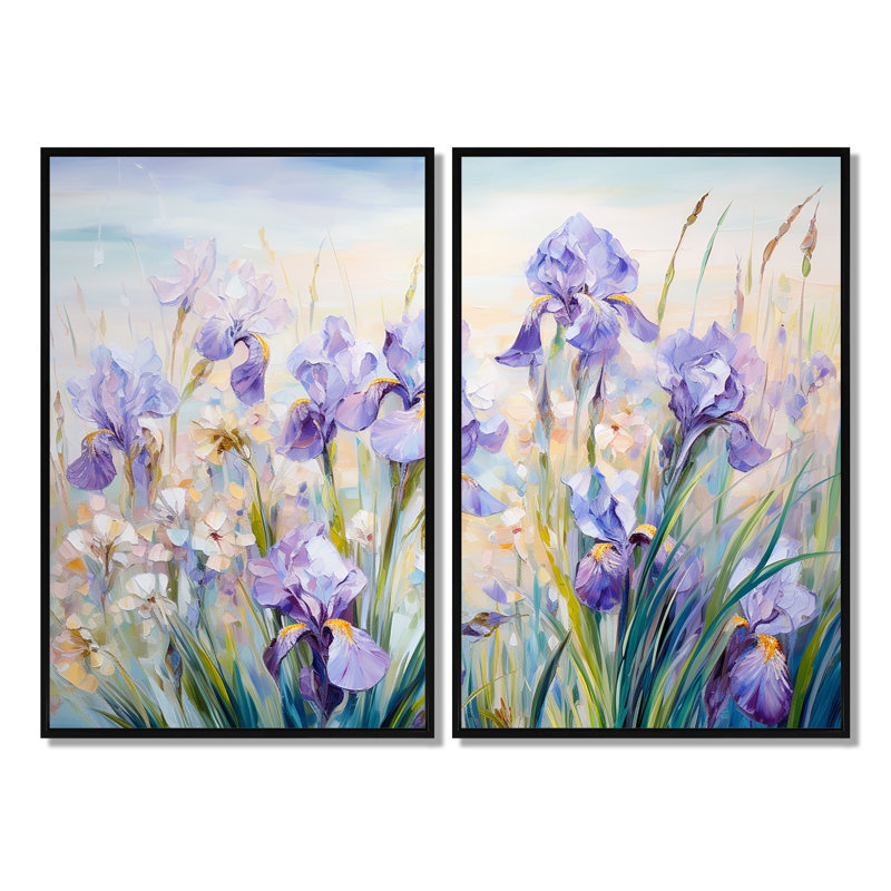 Décoration murale fleurs mauves iris - fleurs, Noir, H 36 po x l 48 po, Framed Print without Mat