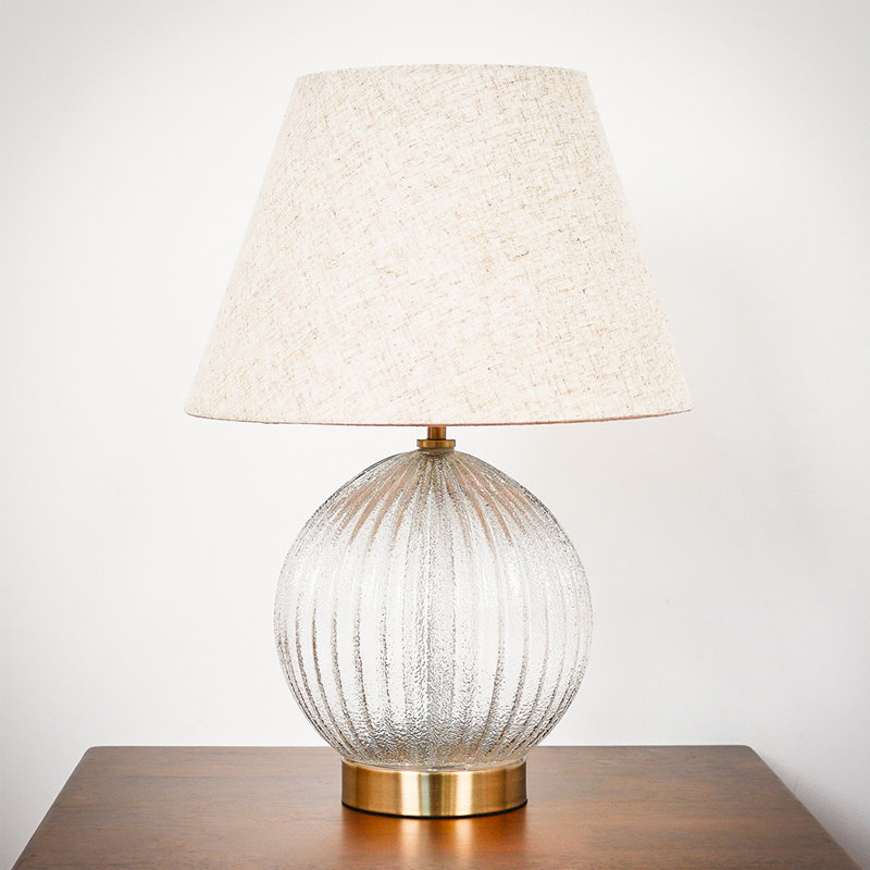 Zuly Round Ribbed Glass Table Lamp with Linen Shade
