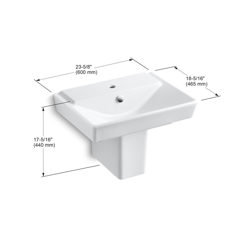Rêve Fireclay 24" Wall Mount Bathroom Sink with Overflow, Blanc, Single