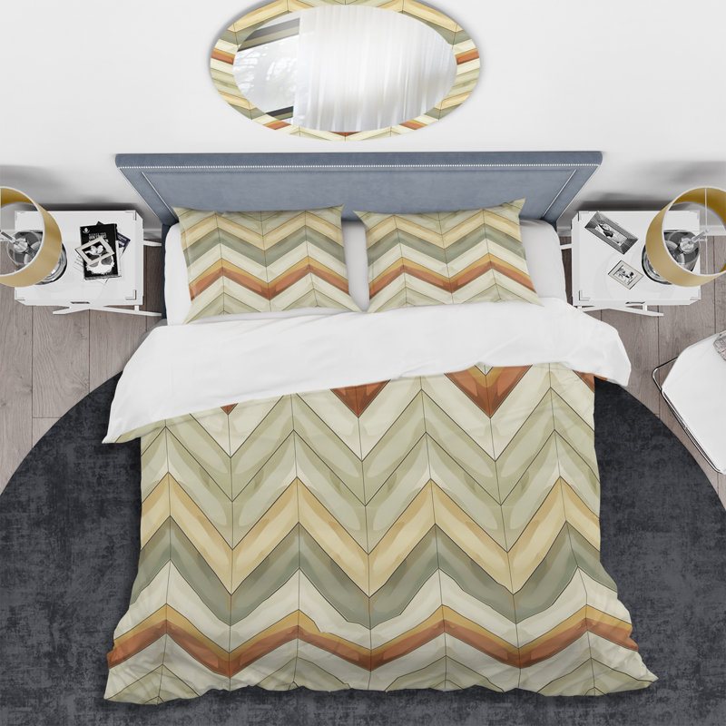 Ensemble de housse de couette Beige Green Chevron Print I - Modern, Housse de couette très grand et 2 très grandes t
