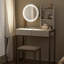 Petit bureau de coiffeuse avec miroir et lumières, coiffeuse de maquillage avec miroir DEL, 3 modes d'éclairage, prise de courant, tiroir, tablettes ouvertes et tabouret rembourré pour la chambre à coucher (blanc et doré)-76758063