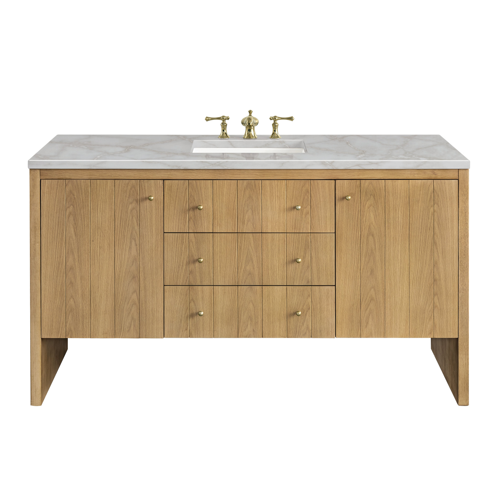 Hudson 60'' Single Bathroom Vanity, 8" Widespread, Victorian Silver, Light Natural Oak