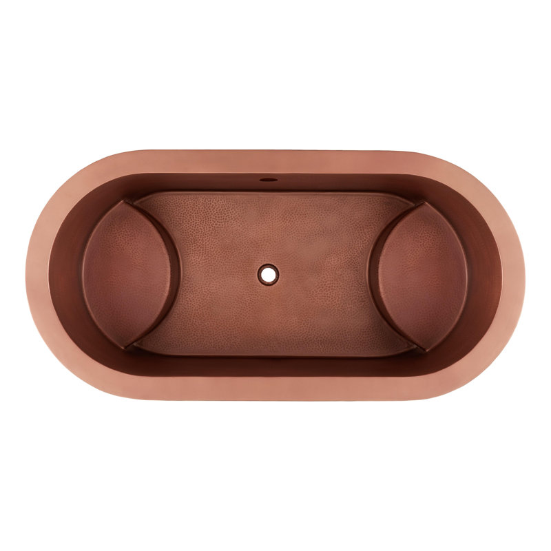 Raksha 60" Double-Wall Copper Soaking Tub with Included Overflow Drain and Foam Insulation, Chrome