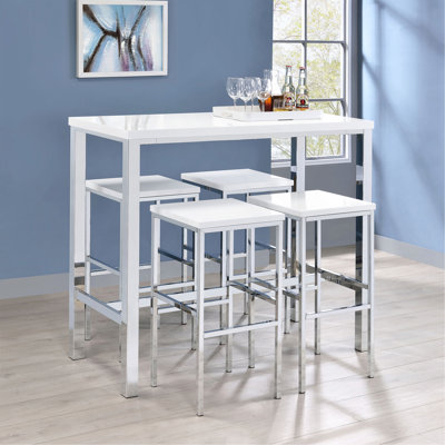Ensemble de bar 5 pièces blanc ultrabrillant et chrome
