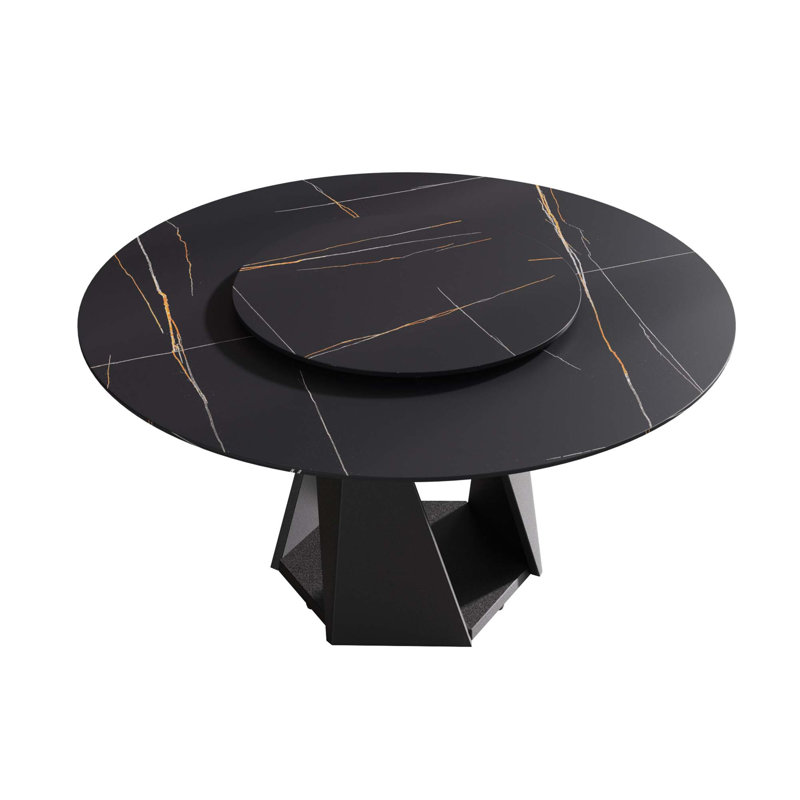 Table de salle à manger ronde avec plateau tournant et plateau en pierre frittée