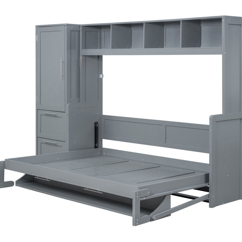 Full Size Gray Bed, Side Flip Feature, Storage Drawers, Keep Your Space Organized Multifunctional Wall Tailor Layout, 107.5"l X 58"w 72"h