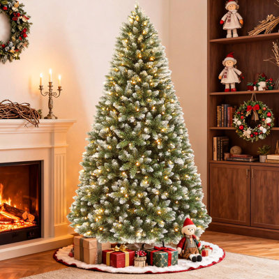 Arbre de Noël artificiel illuminé 7,5 pi avec 350 lumières DEL blanc chaud et 1446 pointes, branches articulées pour la décoration de bureau à domicile
