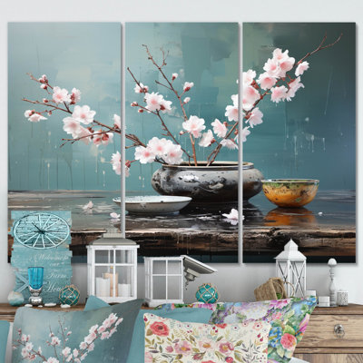 " Asian Art Zen Garden IX " 3 Piece Art Mixed Media Print