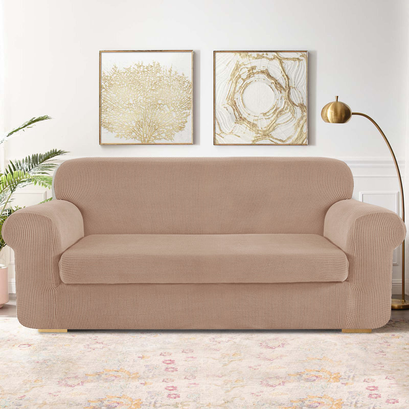 Housse pour canapé à coussins carrés / rectangulaires Dlerfeut, Mélange de polyester kaki clair, 41" H x 92" W x 42" D