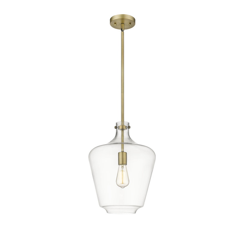 Luminaire suspendu sphère 1 lumière Hedin, Laiton brossé, Ampoule non incluse, Transparent