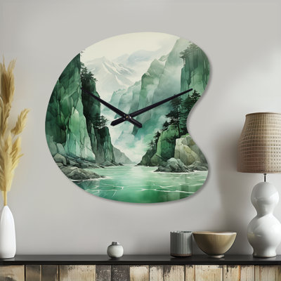 Green 0 Cliff Glacial Symmetry I - Iceberg Unique Shape Metal Wall Clock, Green Asymmetrical Clock Print