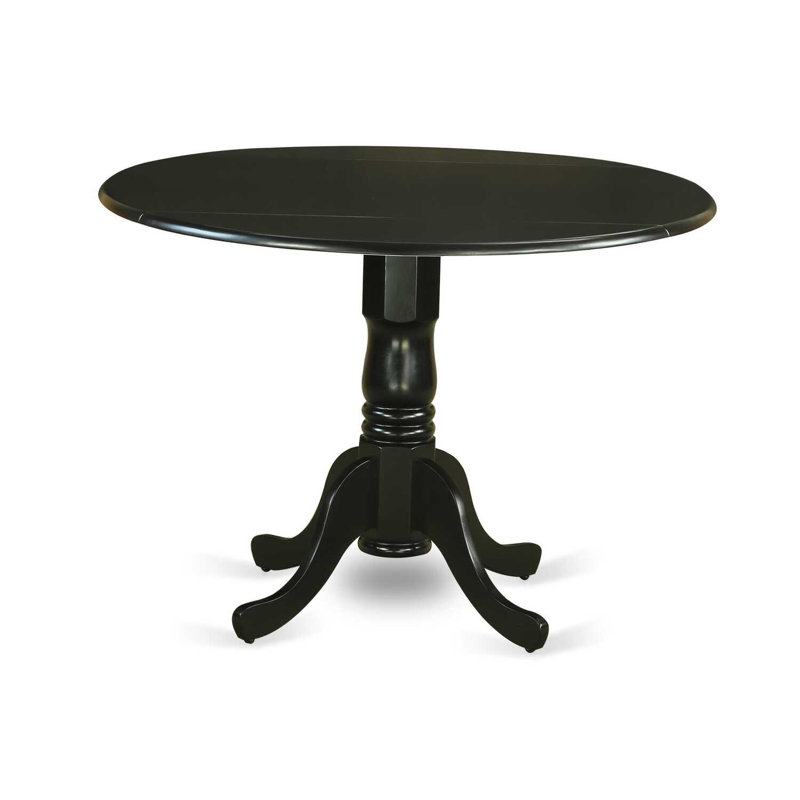 5 Piece Dining Table Set for 4 Includes a Round Kitchen Table with Dropleaf and 4 Light Sable Linen Fabric Parsons Dining Chairs, 42x42 Inch, Wirebrushed Black