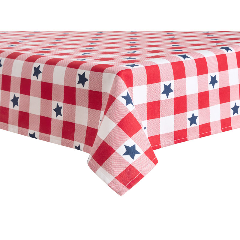 MARTHA STEWART Americana Star Gingham Plaid Tablecloth, Single Pack, Red/White/Blue