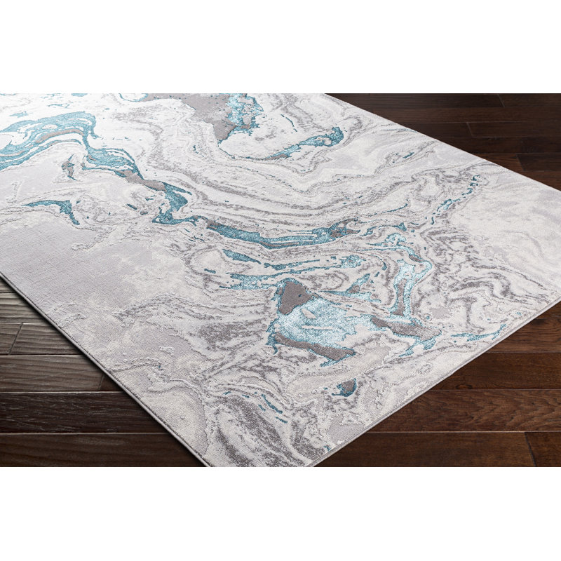 Tapis bleu sarcelle / gris Albourne, Rectangle 6 pi 7 po x 9 pi