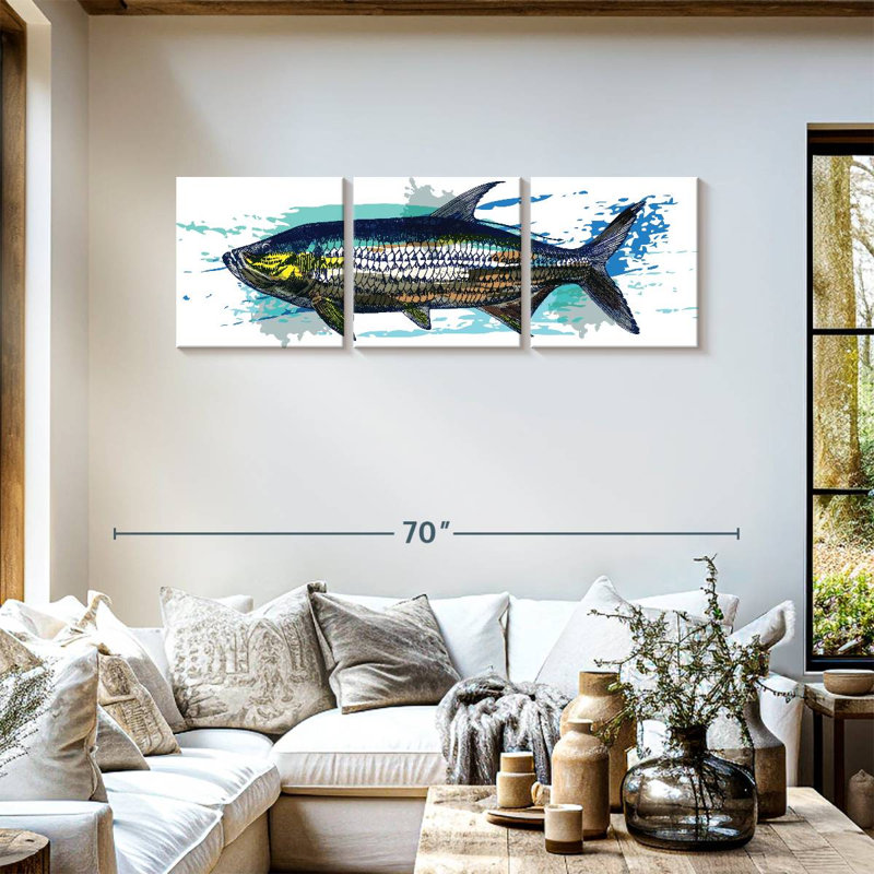 Ensemble de 3 poissons sur toile Tarpon, 18" H x 57" W x 1.25" D