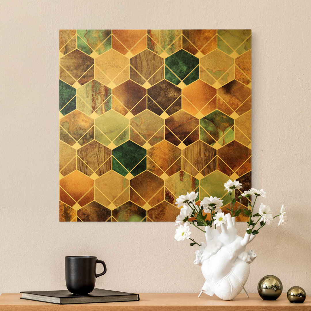 Leinwandbild Golden Geometry - Turquoise Art Deco