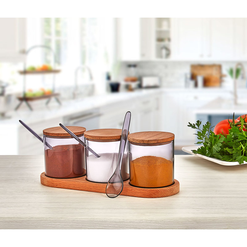 Ensemble de pots à épices et tablettes de cuisine, Bois / mauve