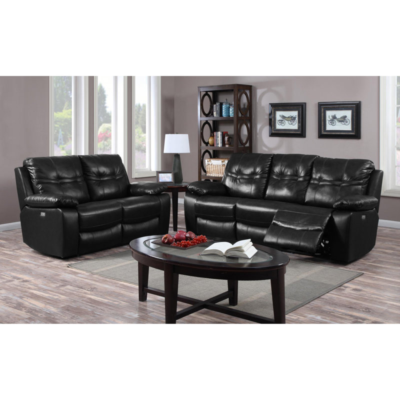 Raelyn Faux Leather Reclining Sofa, Black
