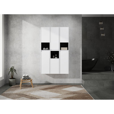 Wall Mounted Bathroom Side Storage 12", 6 Soft-Close Doors, White, Modern Design, Ample Room For Making A Fascinating Area Unit Mounted, Style, Generous Space Look Better