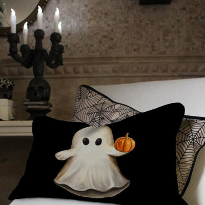 Housse de coussin d'Halloween 20 x 20 pouces fantôme citrouille décoration maison de ferme de vacances pour canapé canapé (noir) AA181-20