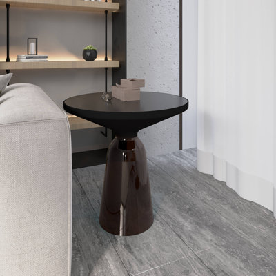 Plateau de table d'appoint rond en verre fritté de 19 po avec rebord noir thermolaqué et base en verre trempé