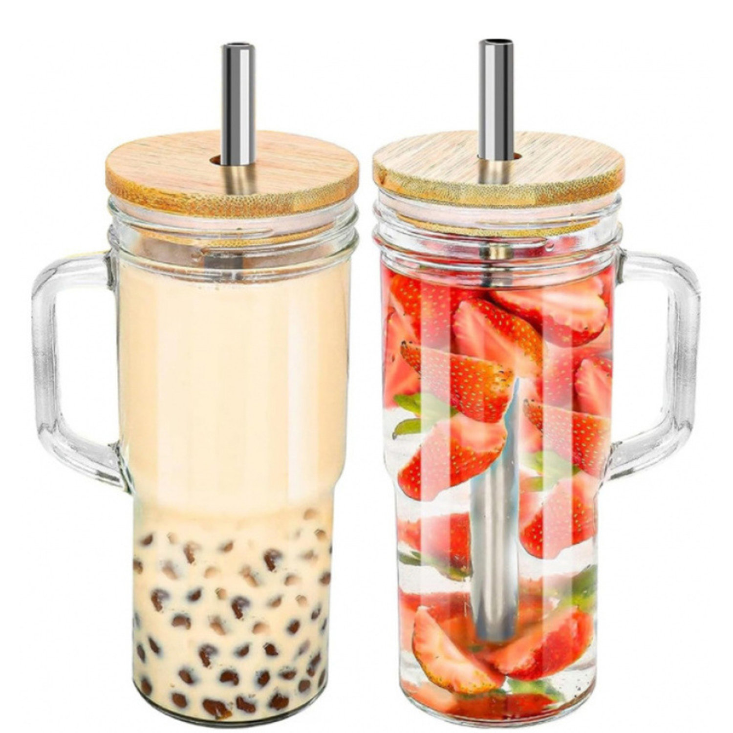 Ebern Designs 2 Pack Glass Cups With Lids & Straws 24 Oz | Wayfair