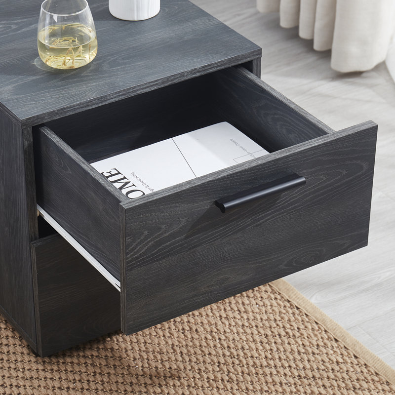 Nestl Wooden Nightstand with 2 Drawers, Black, 2